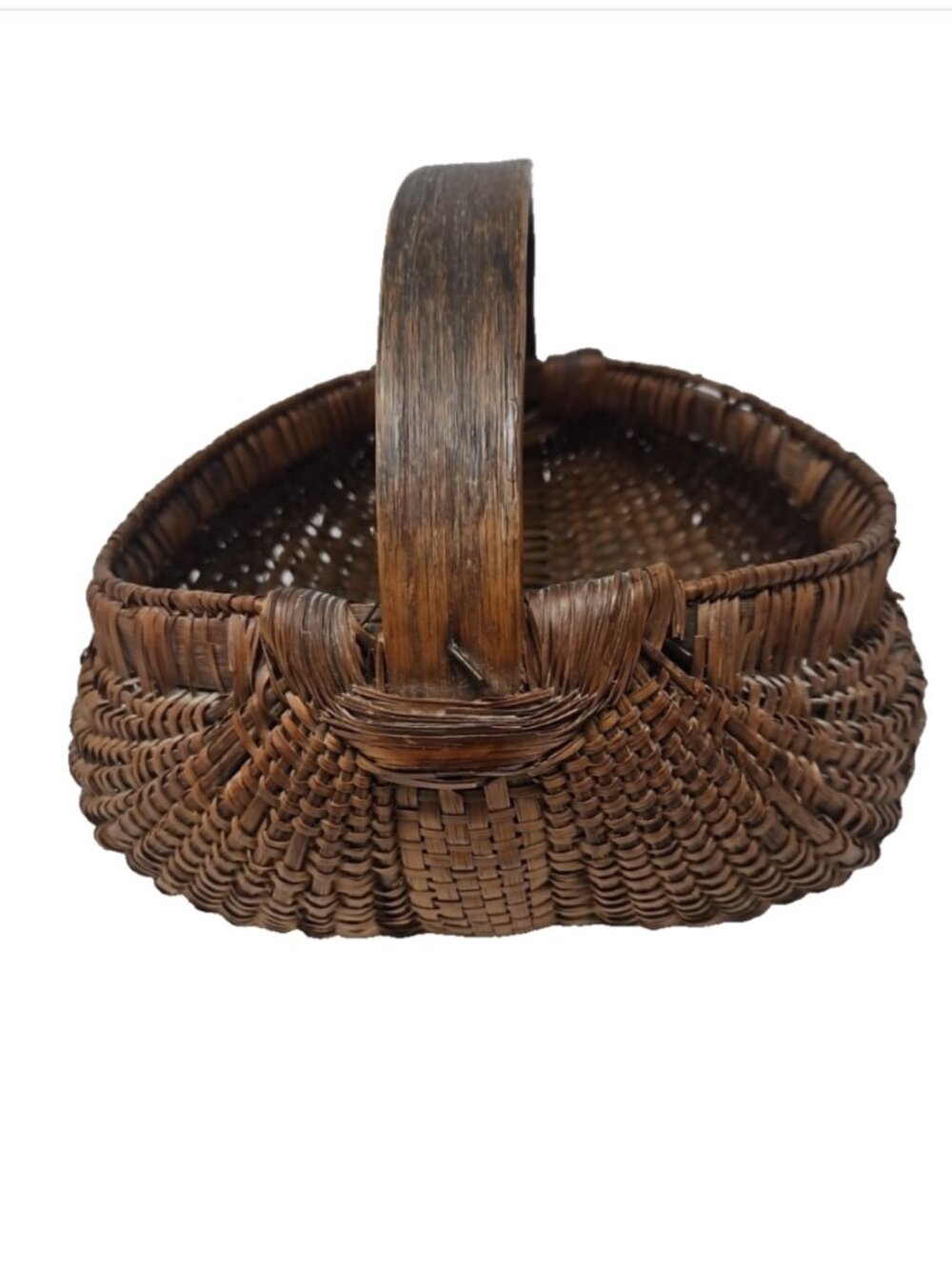 Antique Appalachian Splint Oak Buttocks Melon Gathering Egg Basket Rich Patina